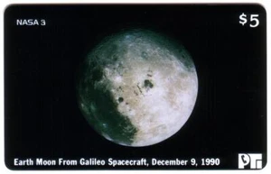 NASA 3: $5. Foto de la Luna tomada por Galileo Spacecraft en tarjeta telefónica 12/09/90 - Imagen 1 de 2