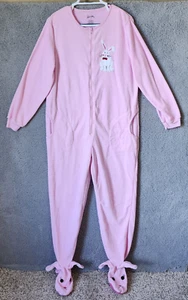 Nick & Nora One Piece Footie Pajamas Fleece Jumper Pink Bunny Easter Size Medium - Picture 1 of 14