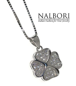 collana quadrifoglio argento 925 ciondolo pavè di zirconi donna collier ragazza - Foto 1 di 8