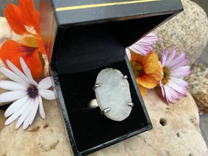 Fantastic Large 925 Sterling Silver White Oval Gemstone Ring - Size M @9g - Picture 1 of 9