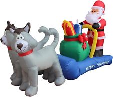 Christmas Santa Claus Sleigh Husky Dog Airblown Inflatable Decor LED Xmas BlowUp