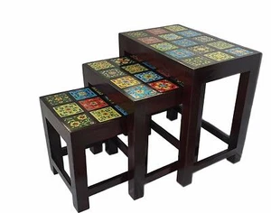 Set of 3 Wood Nesting Stacking Tables Living Room Coffee Side Table Furniture - Picture 1 of 5