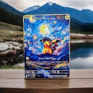 Pokemon Pikachu Starry Night Van Gogh ACG Star Trading Gold Metal Card - Picture 1 of 2