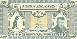 Jason Islands 50 Pence Banknote. King Pengui. 1978 Fantasie Papier Geld # 5 - Bild 1 von 2