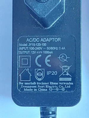 Netzteil 12V/1A Type: JY15-120-100  AC/DC Adapter  gebraucht. - Bild 1 von 3