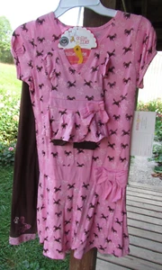 Top 2 pezzi nuovo con etichette Dollie & Me rosa marrone stampa cavallo con leggings e vestito bambola taglia 8 - Foto 1 di 12