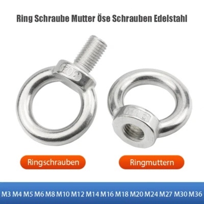 Edelstahl Ringschraube, Ringmutter, Augbolzen m. Öse, Metrisch, M3 M4 M5 bis M36 - Bild 1 von 4