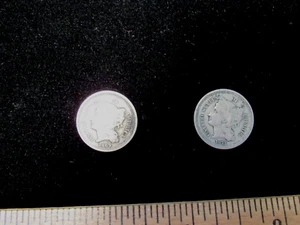 Two U.S. Three cent pieces 1869 and 1873 - Picture 1 of 2
