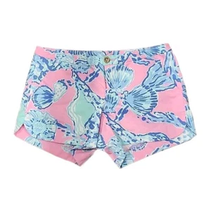 Lilly Pulitzer Adie Shorts in Pink & Blue Seashell Pattern Beach Women's 2 - Picture 1 of 8