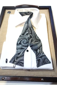 Imm Silk Bow Tie Black Silver Gray Paisley - Picture 1 of 1