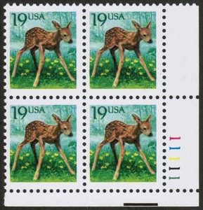 US USA Sc# 2479 MNH FVF PLATE # BLOCK Fawn Deer Flowers - Picture 1 of 1
