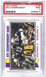1973 Topps #138 1972 AFC Championship Miami Dolphins Pittsburgh Steelers PSA 9 - Bild 1 von 2