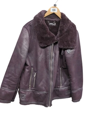 Mint Velvet Purple Aviator Jacket UK 14 Faux Shearling Lined Zip Coat - CG Y01 - Image 1 of 4