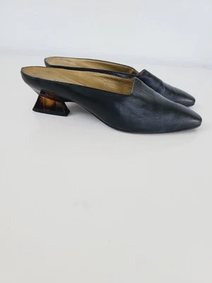 Sapato Feminino Yves Saint Laurent VTG 90s YSL Slip On Mules Slides Tamanho 7.5 Salto Baixo - Imagem 1 de 4