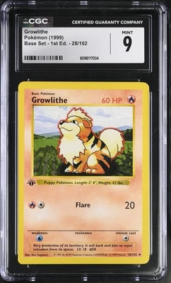 CGC 9 MINT Growlithe 1999 Base Set 1st Edition Shadowless 28/102 Pokemon Card - Image 1 of 2