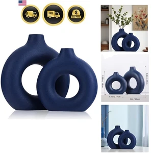 Keramik Vase Set dunkelblau modern Wohndeko nordisch hohl Donut für Wohnzimmer - Bild 1 von 9
