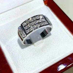 3Ct Round Cut Lab Created Diamond Men's Wedding Band 14k White Gold Plated - Picture 1 of 7