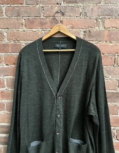 Rag & Bone Men’s Cardigan Sweater, Sz XXL, 100% Wool Olive Green - Picture 1 of 7