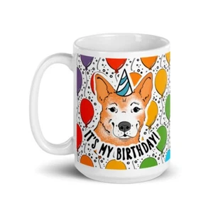 Red Heeler Cattle Dog Rainbow Balloon Mug 15 Oz Pet Portrait Birthday Gift - Picture 1 of 24
