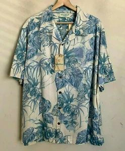 Roundtree Yorke Caribbean Shirt Blue Floral Short Sleeve Buttons Pocket XL NEW - Picture 1 of 5