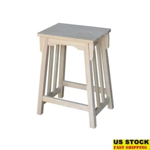 Solid Wood Counter Height Dining Stool Armless Eco-Friendly Parawood Kitchen Bar - Picture 1 of 6