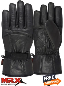 Mens Motorbike Leather Gloves Driving Riding Winter Gauntle Glove Thermal Lining - Picture 1 of 7