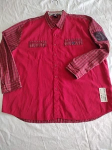 Vintage Bugle Boy Y2K Shirt Men 2XL Button Up Long Sleeve Red Plaid Hip Hop - Picture 1 of 12