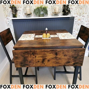 Industrial Drop Leaf Dining Table Breakfast Kitchen Small Rustic Metal Folding - Picture 1 of 60