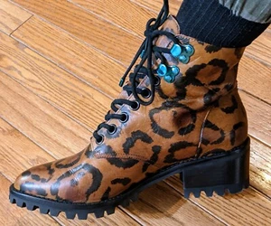 Neu im Karton 650 $ Sophia Webster ROXY Leopardenmuster Kampfstiefel Stollensohlen 39,5 8,5 - Bild 1 von 10