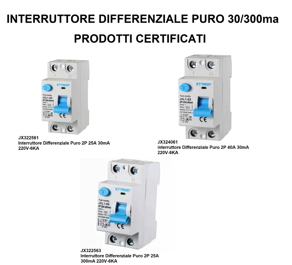 PUNTOLUCELED Interruttore Differenziale Puro 2P 16A 6kA 30mA 220V Salvavita