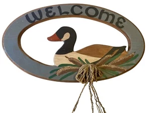 Welcome Sign Duck Lake Cottage Handmade 19x10.5 inch VTG Painted Wood - Picture 1 of 3