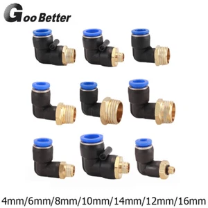 Male 90° Elbow Push In Fit Pneumatic Fittings Air Line Water Hose Tube Fitting - Picture 1 of 34
