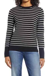 NEW Halogen Crewneck Cashmere Sweater in Black/Ivory - Size S #S1928 - Picture 1 of 8