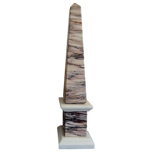 Red Marble Obelisk Luana Striated White Carrara Sculpture Table Design H 40Cm - Picture 1 of 5