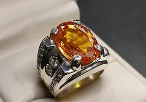 Anillo de hombre hecho a mano de plata 925 citrino amarillo profundo corte ovalado de 16 quilates - Imagen 1 de 12