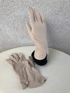 Vtg Gloves Biege Color Rhinestones Button Cotton Sz S 6.5 - Picture 1 of 10
