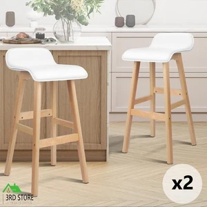 ALFORDSON 2x Wooden Bar Stools Kitchen Dining Chair Leather Samuel WHITE - Picture 1 of 12