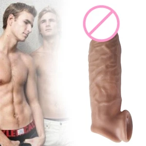 Manicotto per pene maschile riutilizzabile ingrandimento preservativi dildo estensore, anello ritardante gallo  - Foto 1 di 2