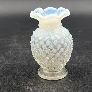 Fenton Moonstone Hobnail Clear White Opalescent Bud Vase 3.75" Ruffle Edge Vtg - Picture 1 of 10