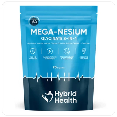 HYBRID HEALTH Magnesium Glycinate 8-in-1 Complex 1800mg | 90 Capsules | Magnesium Supplements