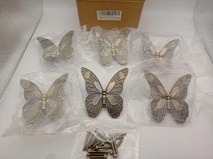 Butterfly Drawer Handles Door Knob Cabinet Pulls Antique Bronze Set Of 6 - Picture 1 of 9