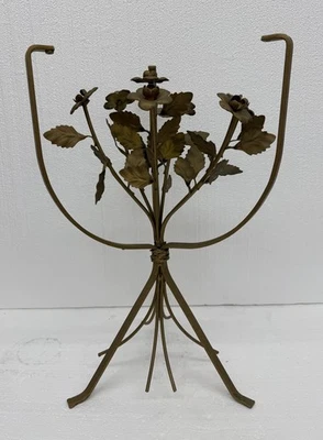 Vtg Hollywood Regency Style Gold Gilt Table w/ Metal Flowers Leaves - NO GLASS - Image 1 of 4