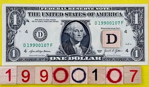 UNC 1990 January 7 Birthday Date Note Fancy Serial Number $1 Dollar Bill 0s 1s - Picture 1 of 8