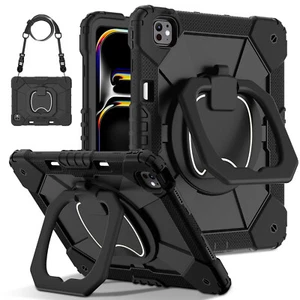For iPad Pro 13/11/Air 13/11 2024 Shockproof Silicone+PC Handle Stand Strap Case - Picture 1 of 106