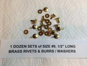 SIZE #9 SOLID BRASS RIVETS & BURRS / WASHERS 1/2" Long__12 Sets. US SELLER - Picture 1 of 1