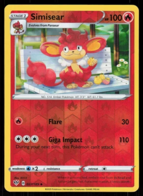 Simisear 027/189 Reverse Holo 2020 Pokemon Darkness Ablaze NM - Image 1 of 2