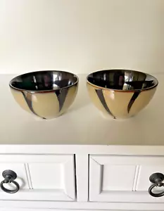 Pier 1 ZEBRA Dip Bowls 4½" Set of 2 Discontinued Pattern Handpainted Stoneware - Picture 1 of 8