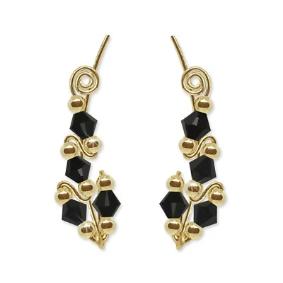 Ear Climbers Ear Crawlers Sweeps Earrings Gold Jet Black Crystals #244 - Image 1 of 2