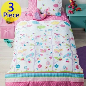 Birdie Tree Single Bed Reversible Quilt Cover Set + 1 x Novelty Cushion. 3 Piece - Picture 1 of 9