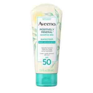 Aveeno Positively Mineral Sensitive Sunscreen Lotion SPF 50, 3 fl oz..+